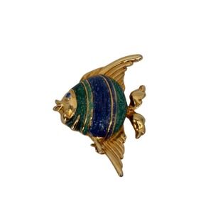 Angelfish Brooch Costume Jewelry Colorful Enamel Gold Tone Tropical Nautical OS